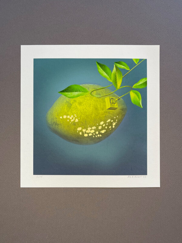 Lemon energy art print with golden leaf