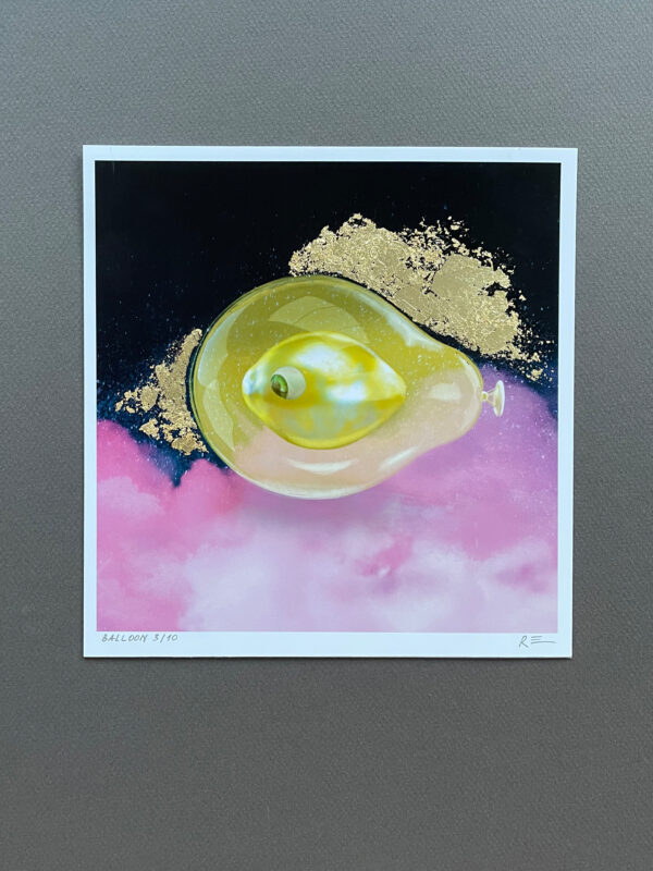 Balloon lemon art print with gold leaf version