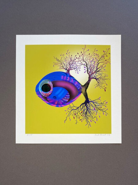 Lemon fish art print with blue folio leaf