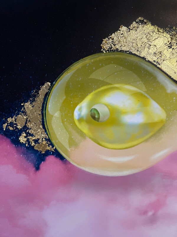 Lemon art print balloon, digital art with gold leaf