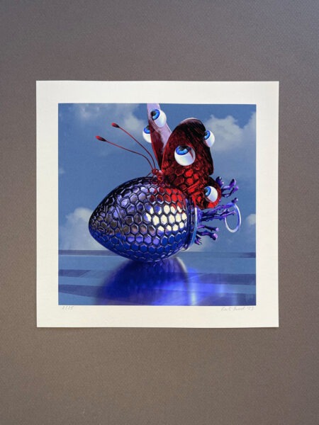 Grenade and butterfly lemon art print silver leaf