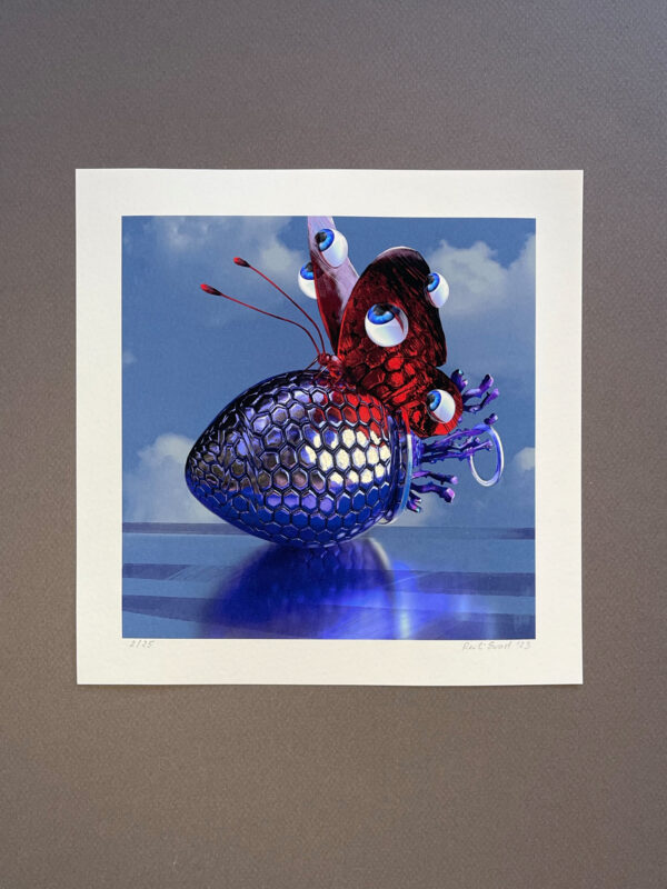 Grenade and butterfly lemon art print silver leaf