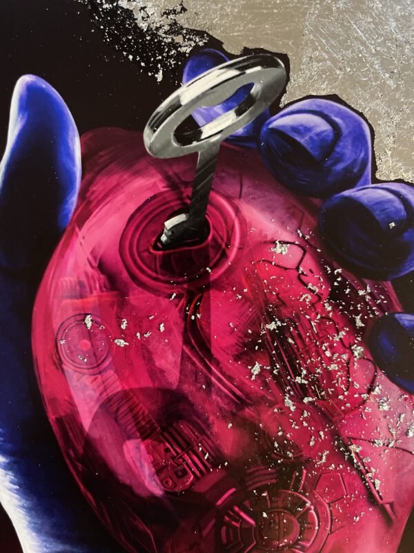 Viva art print Hand with lemon viva magenta with silver leaf